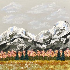Fall Field Mountain Winter 6 x 6 Acrylic Painting